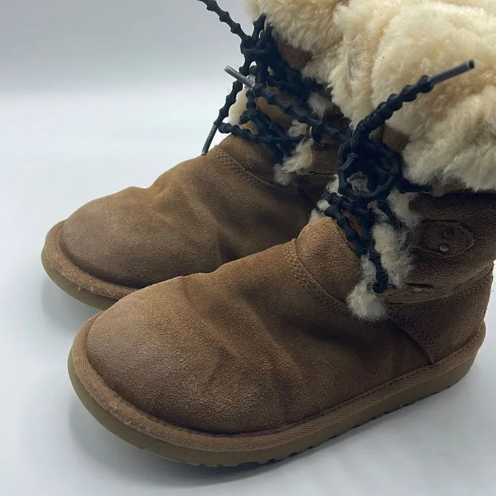 UGG Australia Girls Sheepskin Winter Boots Leather S/N 3285 Brown Size 5